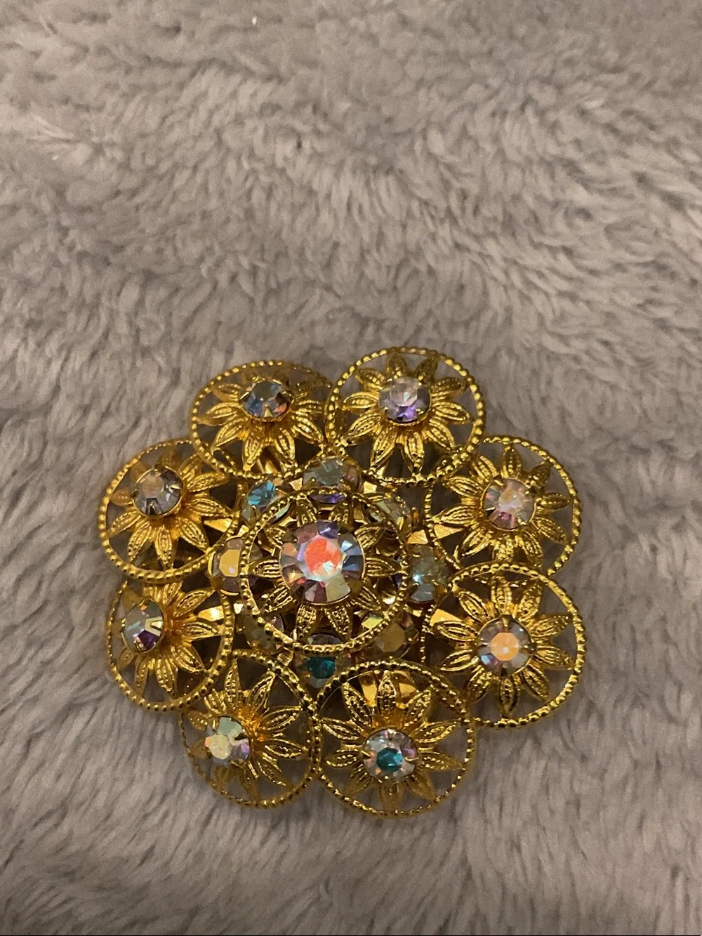 Gold-Tone Floral Aurora Crystal Brooch - Women's Fashion Pin